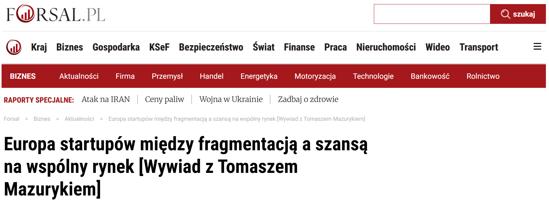 Europa startupów między fragmentacją a szansą na wspólny rynek [Wywiad z Tomaszem Mazurykiem]
