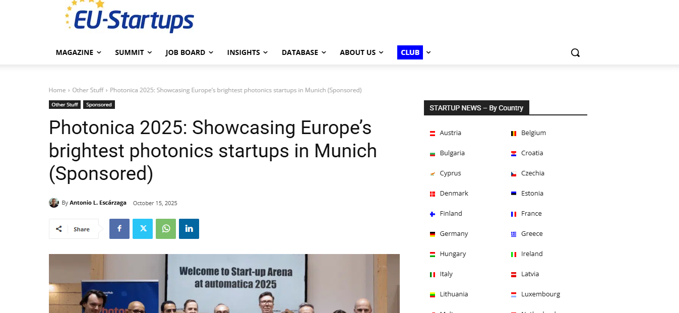 Photonica 2025: Showcasing Europe’s brightest photonics startups in Munich