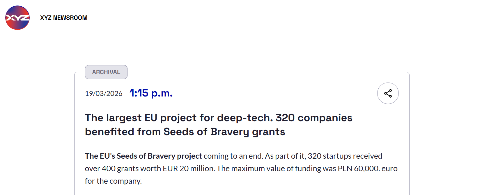The largest EU project for deep-tech. 320 companies benefited from Seeds of Bravery grants